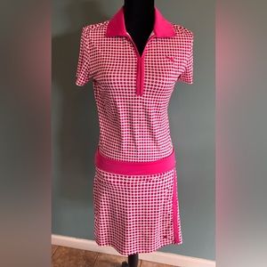 2 pc Puma golf Polo & Skort - pink & white polka dot - cell dry moisture wicking